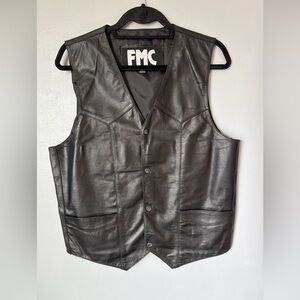 FMC Black Leather Vest Snap Button Front w/ Pockets Men’s Size 40 Biker